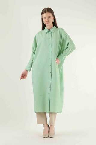 Striped Long Tunic Shirt Green - 1