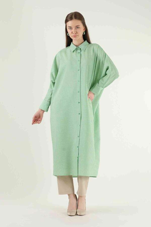 Striped Long Tunic Shirt Green - 1