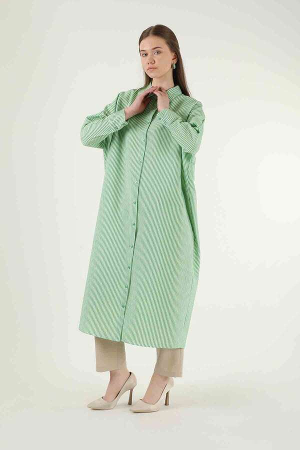 Striped Long Tunic Shirt Green - 3