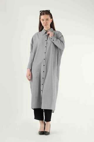 Striped Long Tunic Shirt Grey - 1