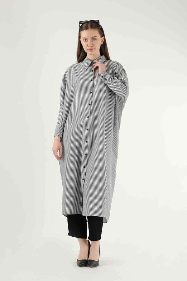 Striped Long Tunic Shirt Grey - 1
