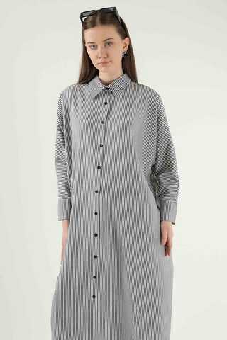 Striped Long Tunic Shirt Grey - 2