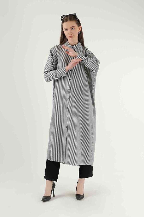 Striped Long Tunic Shirt Grey - 3