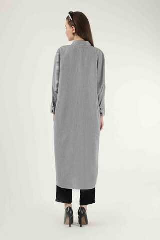 Striped Long Tunic Shirt Grey - 5