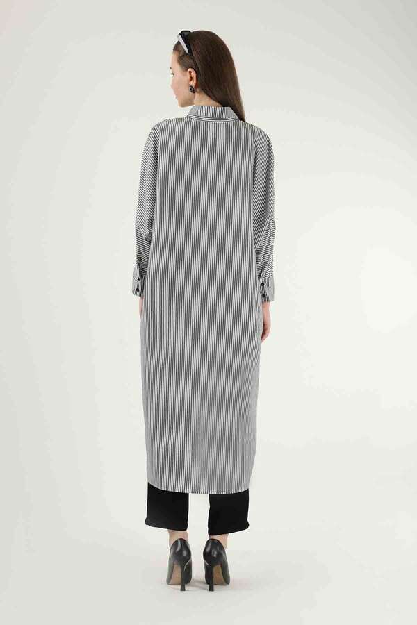 Striped Long Tunic Shirt Grey - 5