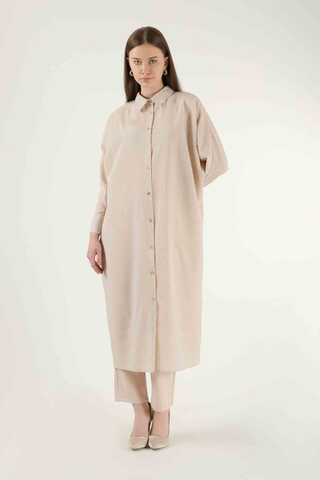 Striped Long Tunic Shirt Mink - 1