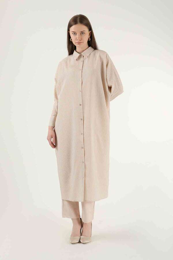 Striped Long Tunic Shirt Mink - 1