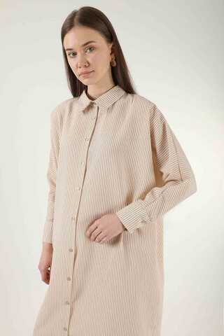 Striped Long Tunic Shirt Mink - 2