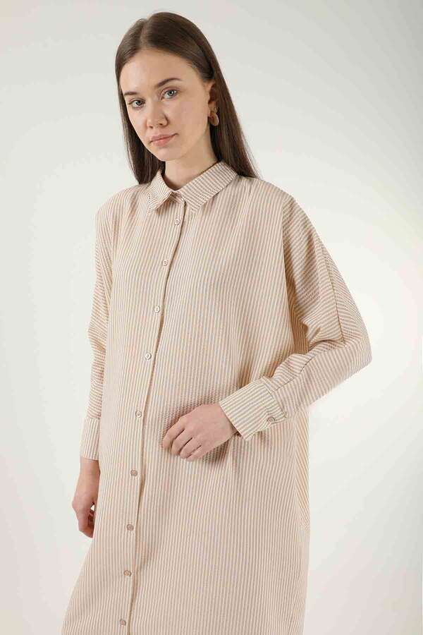 Striped Long Tunic Shirt Mink - 2