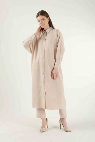 Striped Long Tunic Shirt Mink - 3