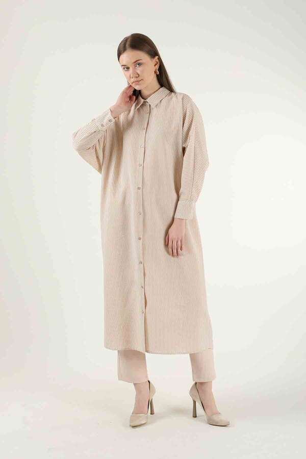 Striped Long Tunic Shirt Mink - 3