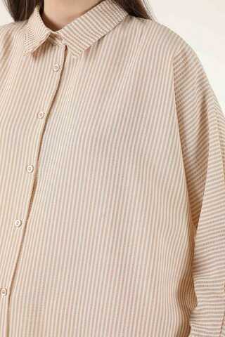 Striped Long Tunic Shirt Mink - 4