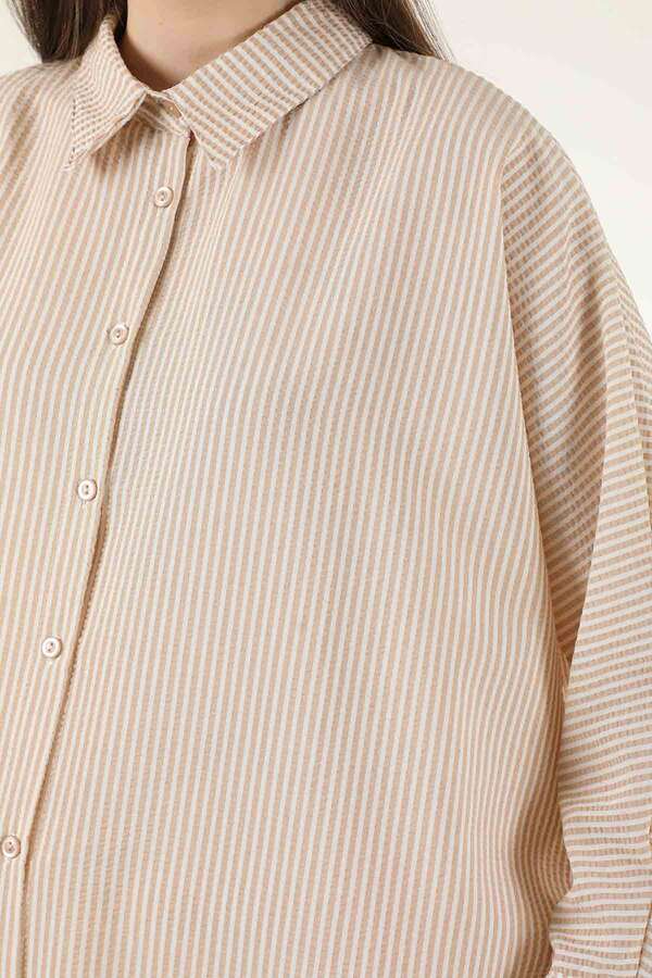 Striped Long Tunic Shirt Mink - 4