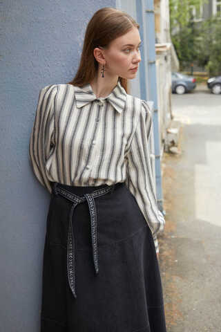Striped Muslin Shirt Black - 4