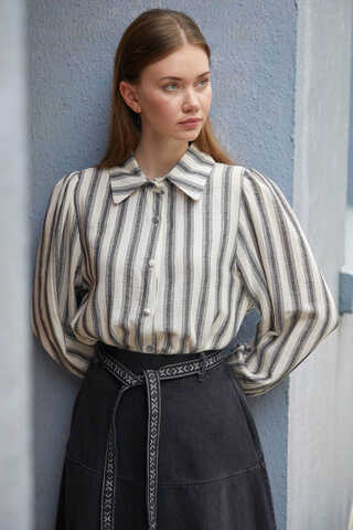 Striped Muslin Shirt Black - 5