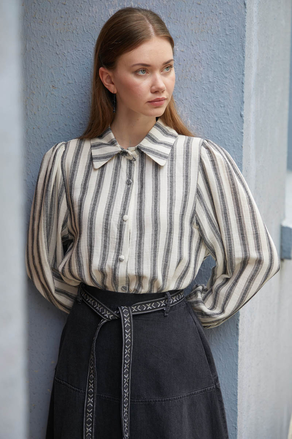 Striped Muslin Shirt Black - 5