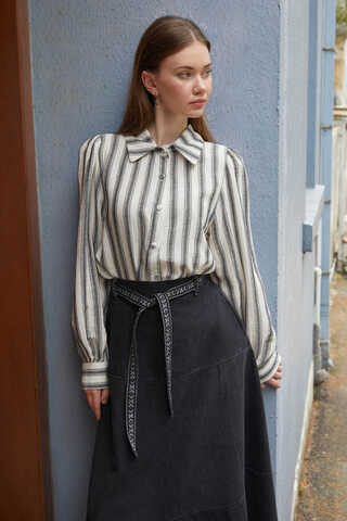 Striped Muslin Shirt Black - 2