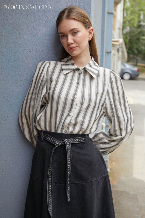 Striped Muslin Shirt Black - 1