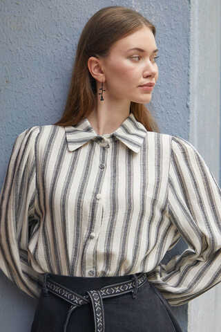 Striped Muslin Shirt Black - 3