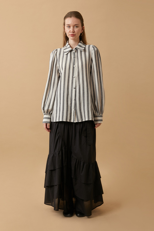 Striped Muslin Shirt Black - 7
