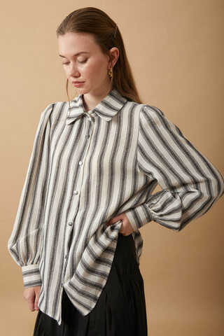 Striped Muslin Shirt Black - 8