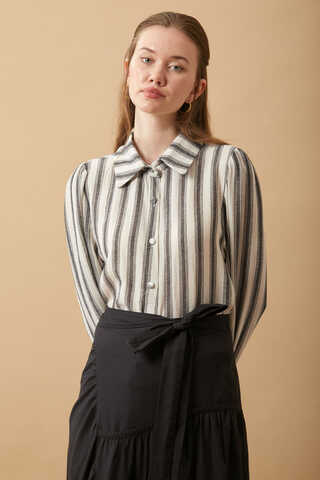 Striped Muslin Shirt Black - 10