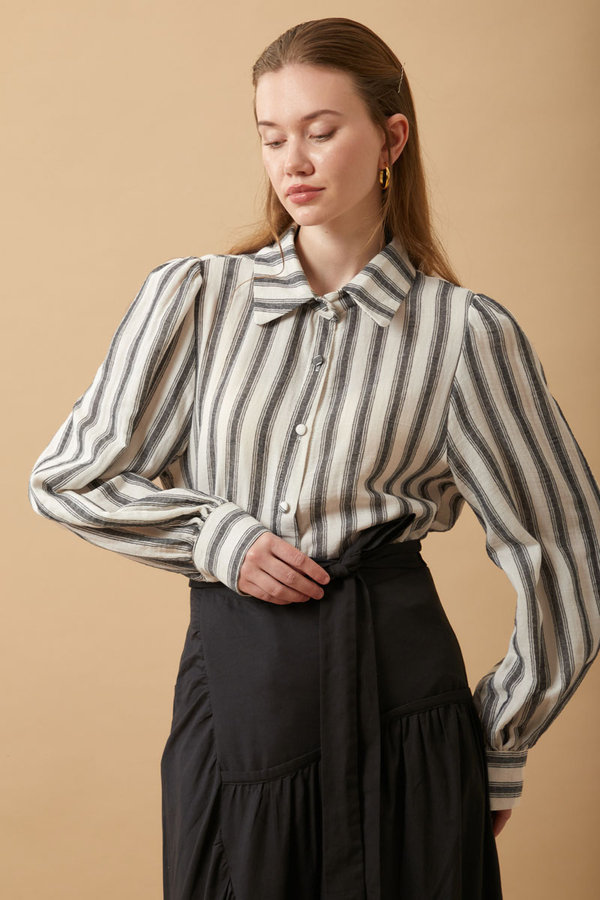 Striped Muslin Shirt Black - 13