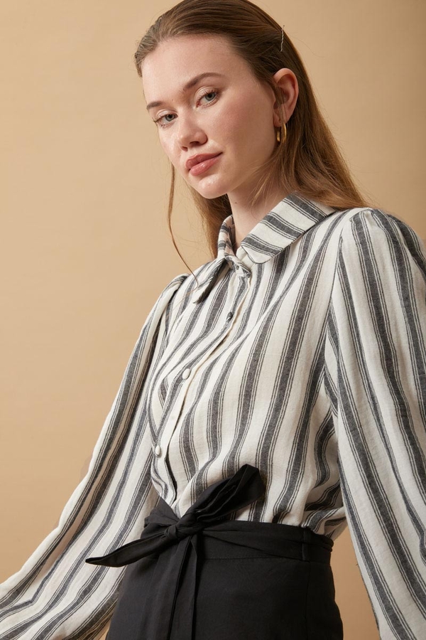 Striped Muslin Shirt Black - 9