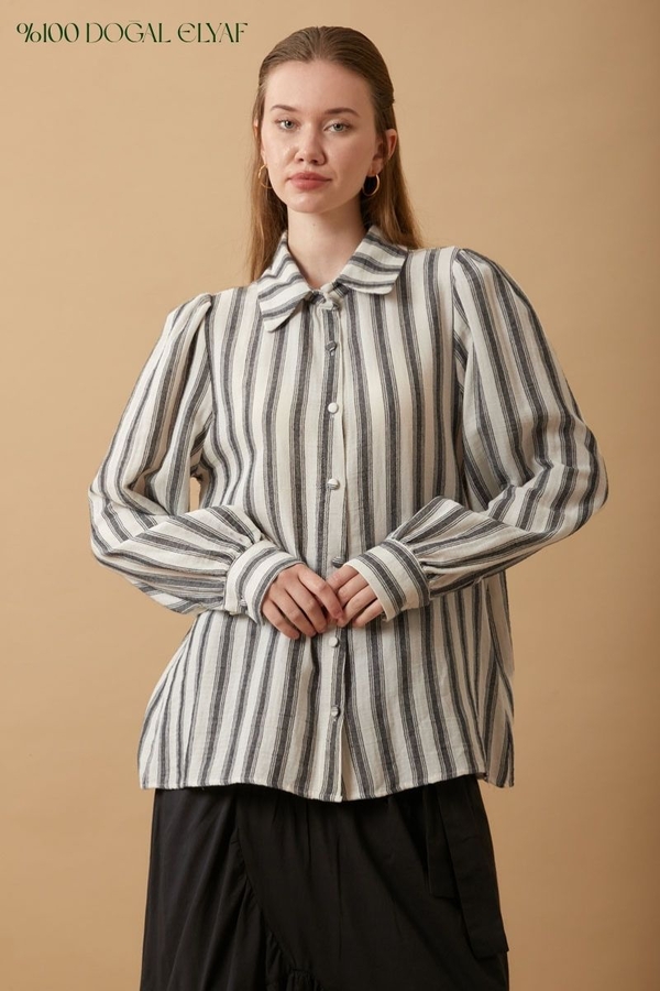 Striped Muslin Shirt Black - 6