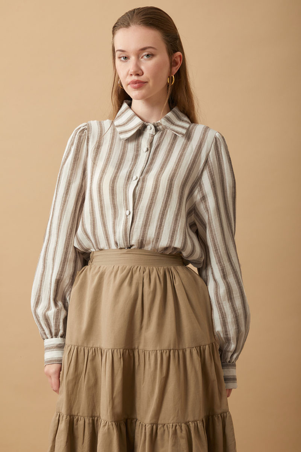 Striped Muslin Shirt Brown - 5
