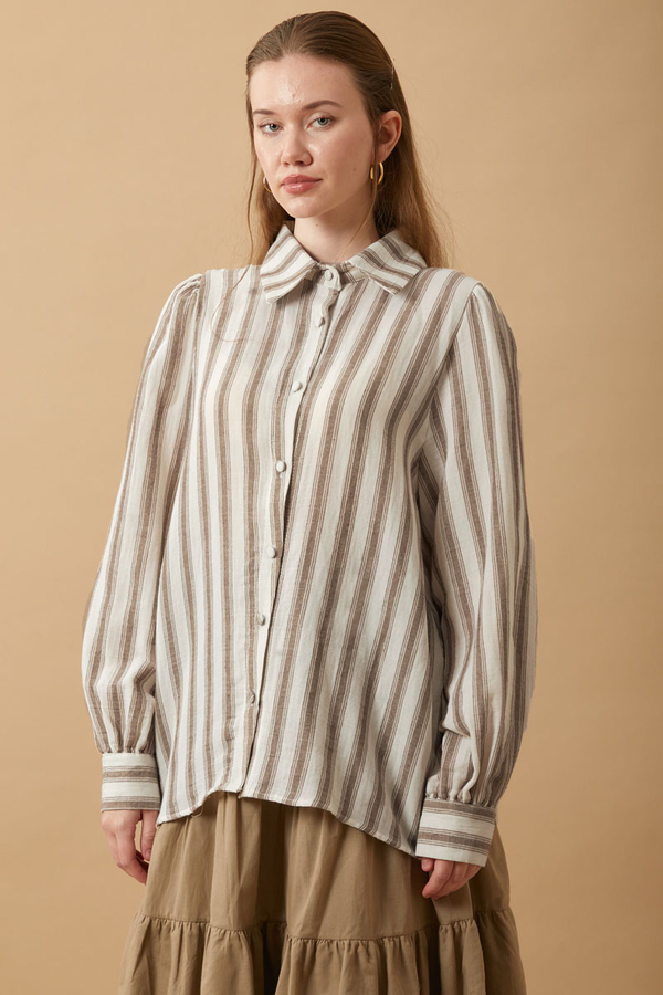 Striped Muslin Shirt Brown - 7