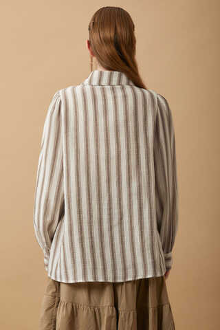 Striped Muslin Shirt Brown - 8