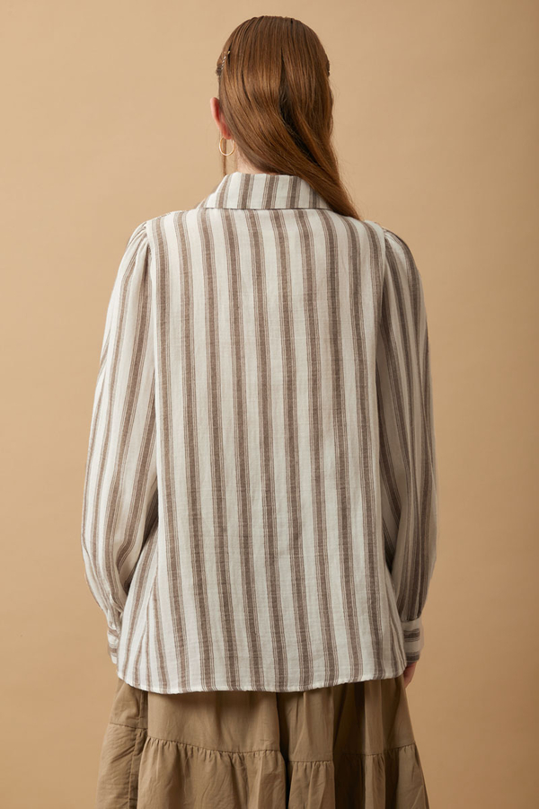 Striped Muslin Shirt Brown - 8