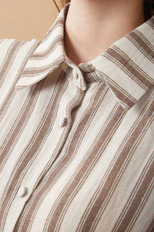 Striped Muslin Shirt Brown - 3