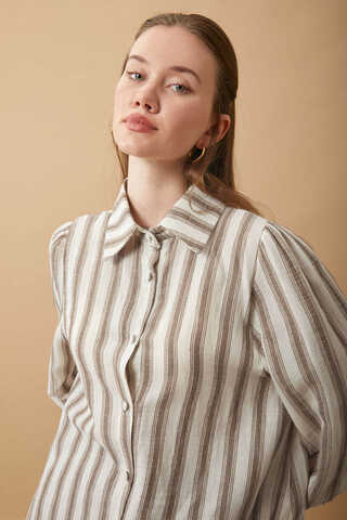 Striped Muslin Shirt Brown - 6