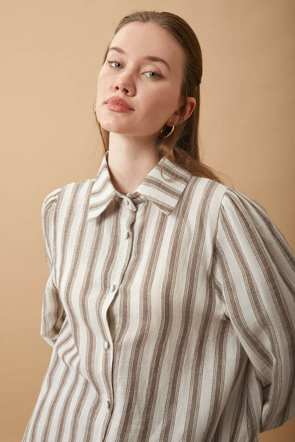 Striped Muslin Shirt Brown - 6
