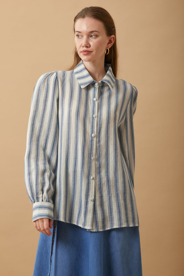 Striped Muslin Shirt Indigo - 3