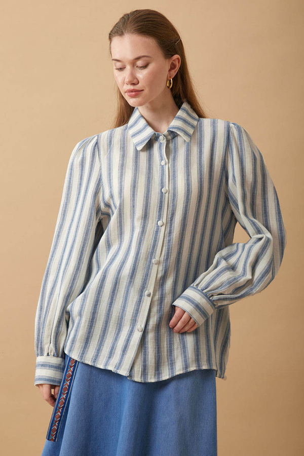 Striped Muslin Shirt Indigo - 4