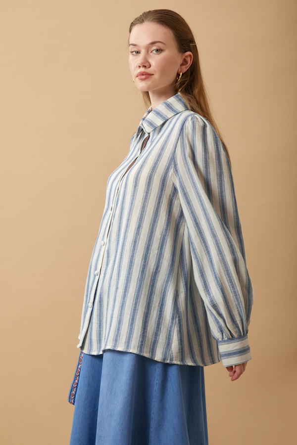 Striped Muslin Shirt Indigo - 6