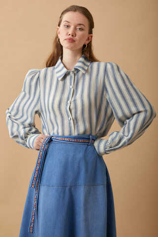 Striped Muslin Shirt Indigo - 5