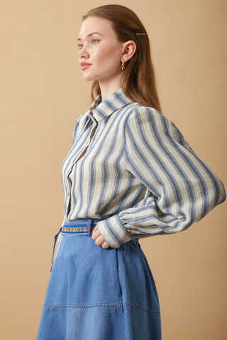 Striped Muslin Shirt Indigo - 7