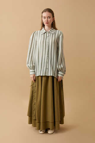 Striped Muslin Shirt Khaki - 2
