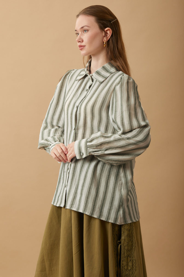 Striped Muslin Shirt Khaki - 7
