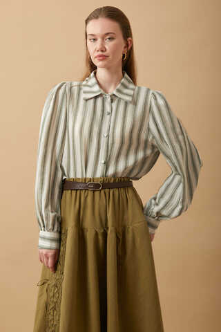 Striped Muslin Shirt Khaki - 4