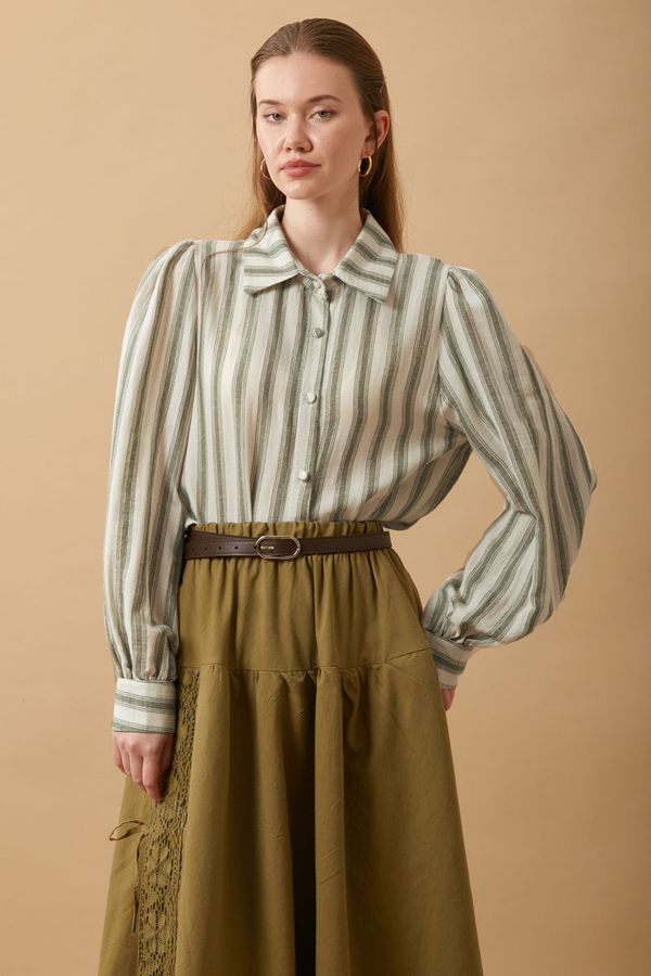 Striped Muslin Shirt Khaki - 4