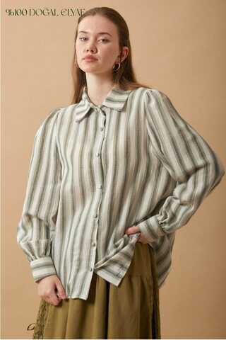 Striped Muslin Shirt Khaki - 1