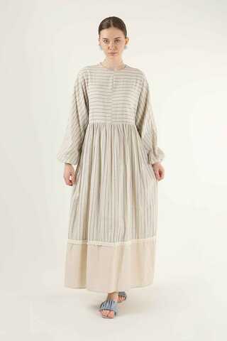 Striped Pleated Dress Black - 3