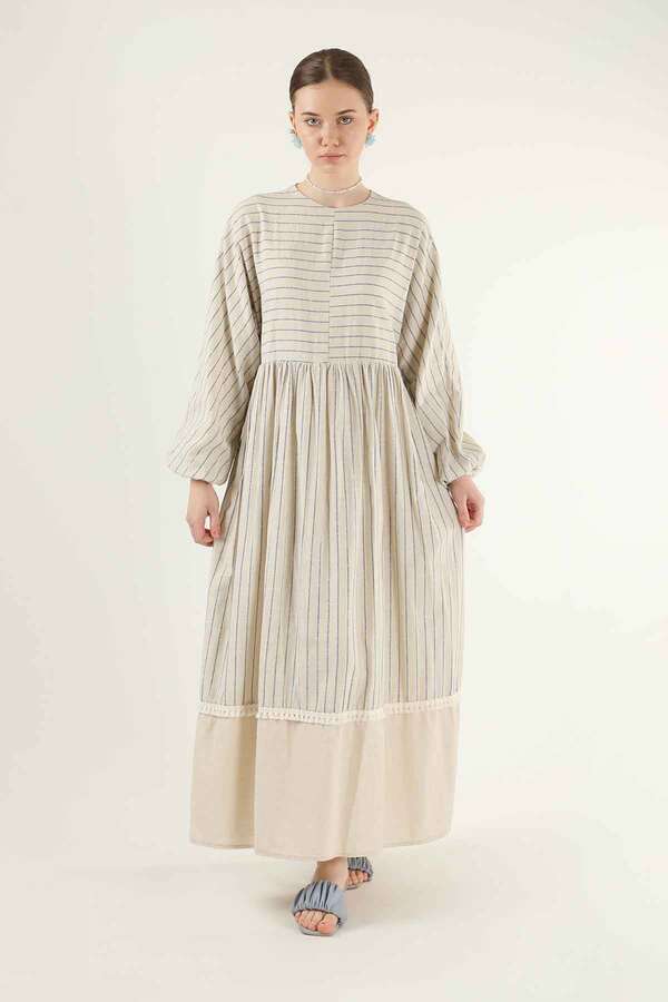 Striped Pleated Dress Black - 3