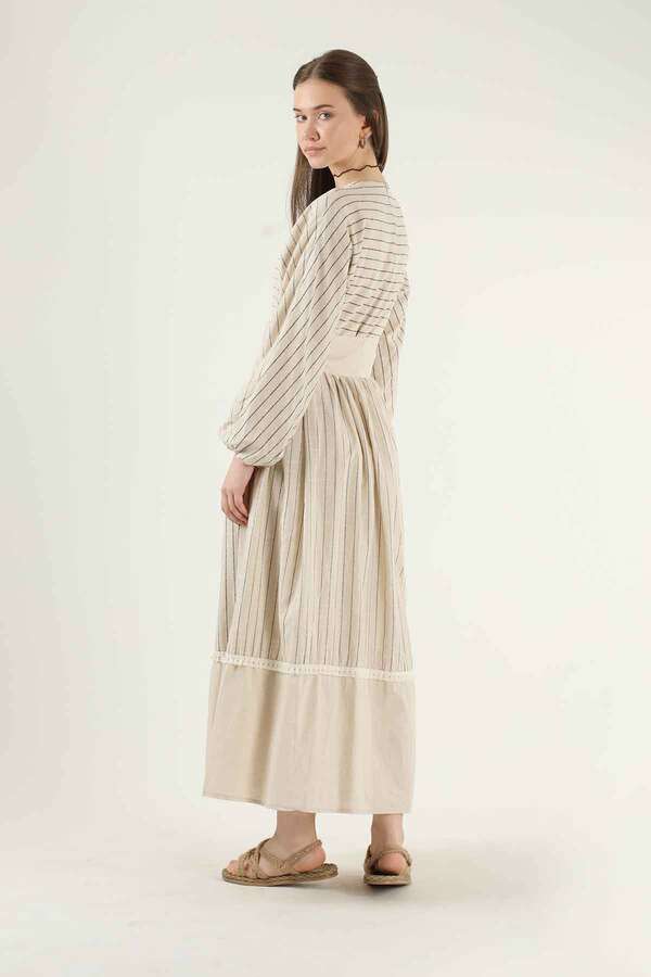 Striped Pleated Dress Black - 5