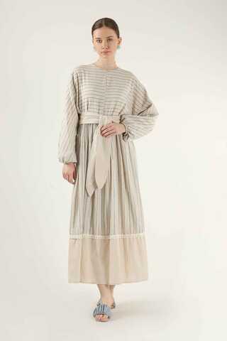 Striped Pleated Dress Blue - 1